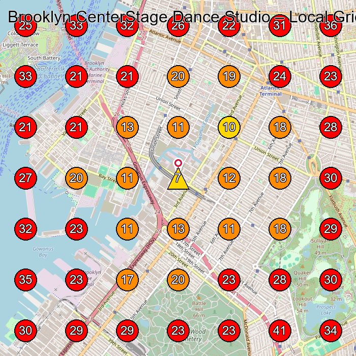 Brooklyn CenterStage Dance Studio GeoGrid visibility map for Dance School in Brooklyn
